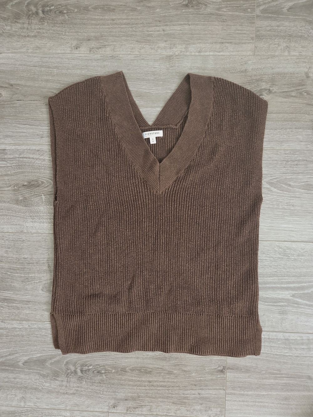 Brown V-Neck Knit Sweater Vest